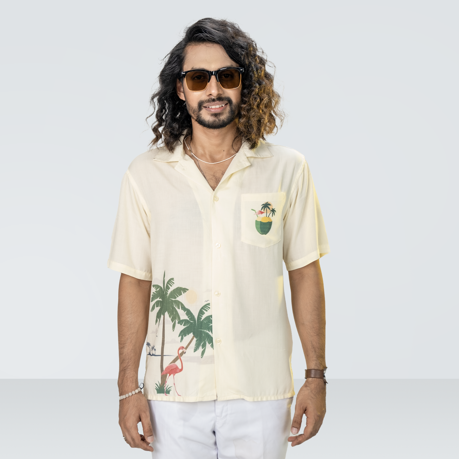 Printed Linen Short-Sleeve Camp Shirt for men 