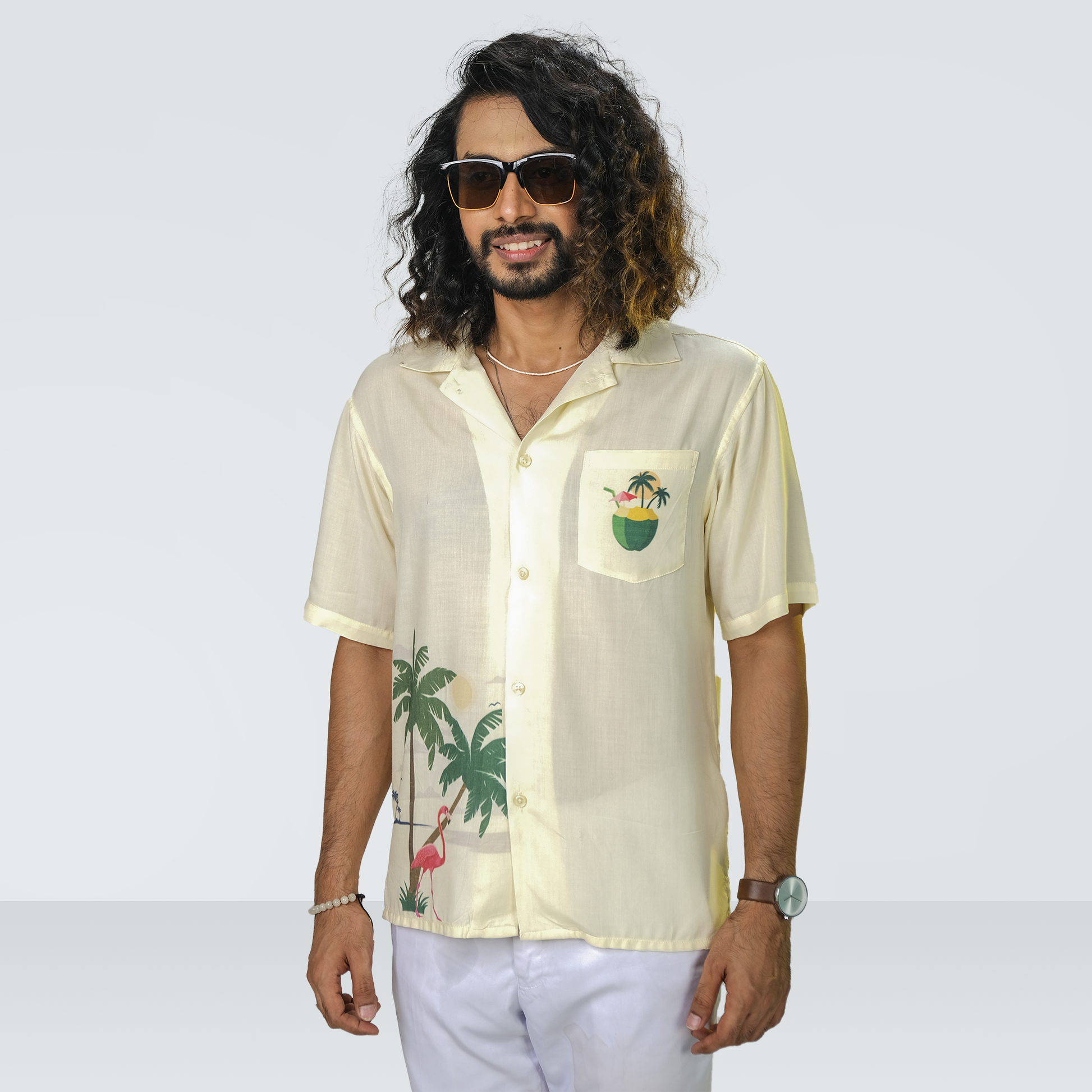 Men's Printed organic linen camp shirt Comfort 