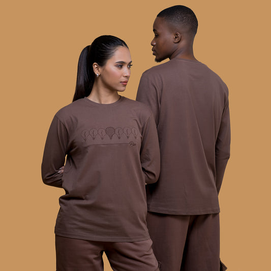 Rise Chocolate Brown Embroidered Long Sleeve t-shirt