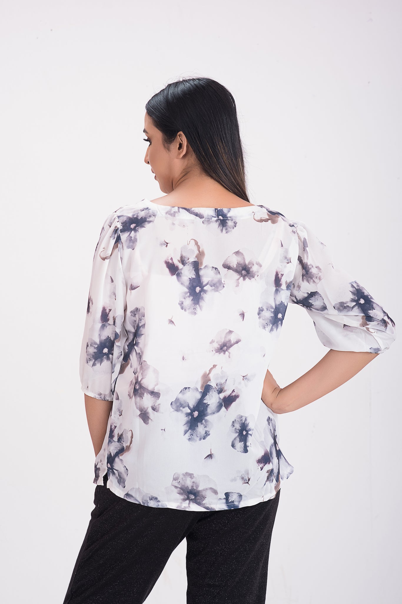 Casual Floral Print Women White Tops - Eternce